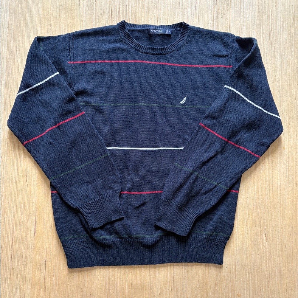 Nautica Men's Size XL Striped Crewneck Sweater Preppy Grandpacore 80s Retro